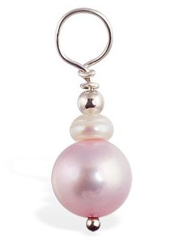 TummyToys® Pink and Cream Fresh Water Pearls Swinger - Belly Button Rings
