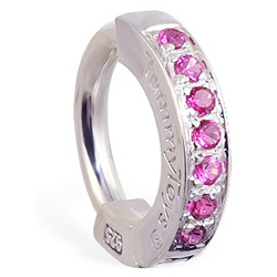 TummyToys® Silver HOT Pink CZ Sleeper Belly Ring - Hot Pink CZ Paved Solid Silver Belly Ring