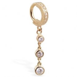 TummyToys® 14K Yellow Gold Diamond Journey Navel Ring - Solid 14k Yellow Gold Belly Ring with bezel DIAMONDS