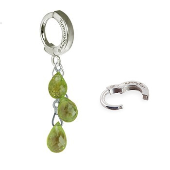TummyToys® Natural Peridot Dangle on Pure Platinum Clasp. Quality Belly Rings.