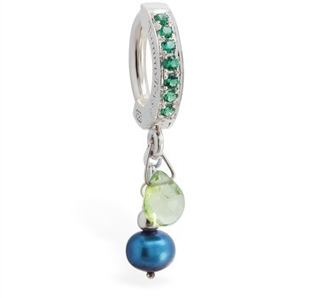 TummyToys® Peridot and Blue Pearl with Emerald Green CZ Clasp. Navel Rings Australia.