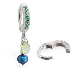 TummyToys® Peridot and Blue Pearl with Emerald Green CZ Clasp