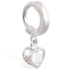 TummyToys® White Gold Cubic Zirconia Heart Belly Ring