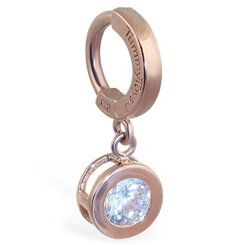 Shop Belly Rings. TummyToys Solid Rose Gold CZ Dangle - Solid 14k Rose Gold Belly Ring with Cubic Zironia