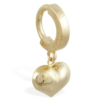 Belly rings. TummyToys 14K Yellow Gold Puffed Heart Navel Ring - Solid 14k Yellow Gold Belly Ring 
