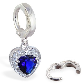 Navel Jewellery. TummyToys Paved Heart Belly Huggie - Solid Silver CZ Snap Lock Belly Ring