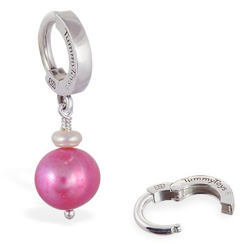 TummyToys® Hot Pink Freshwater Pearl Huggy. Designer Navel Rings.
