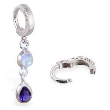 Navel Rings. TummyToys Moon Stone Iolite Huggy - Solid Silver Clasp with Natural Moonstone Gems with Iolite