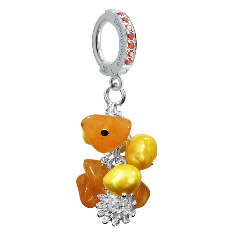 Shop Belly Rings. Summer Tourmaline Pearl Cluster - Natural Freshwater Pearls with Orange Tourmaline and Frosted Agate