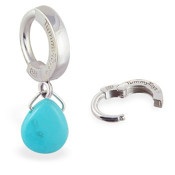 TummyToys® 925 Silver Turquoise Sleeper. Designer Navel Rings.
