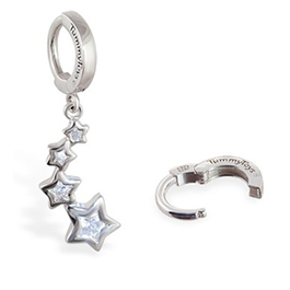 TummyToys® Silver CZ Shooting Stars Navel Jewellery - CZ Dangling Star Pendant Belly Ring