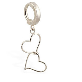 TummyToys® White Gold Hand Made Double Heart Belly Ring