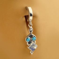 TummyToys® Moonstone and Turquoise Belly Ring - Silver Pendant Set Body Jewellery