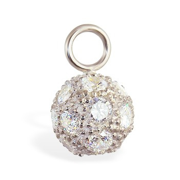 Designer Belly Rings. TummyToys Cubic Zirconia Disco Ball Swinger - Changeable Dangling 925 Silver Charm