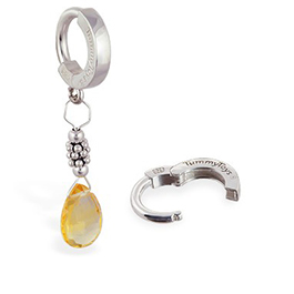 TummyToys® Citrine and Silver Belly Ring -  Citrine Pendant Body Jewellery with Silver Rondels and Beads